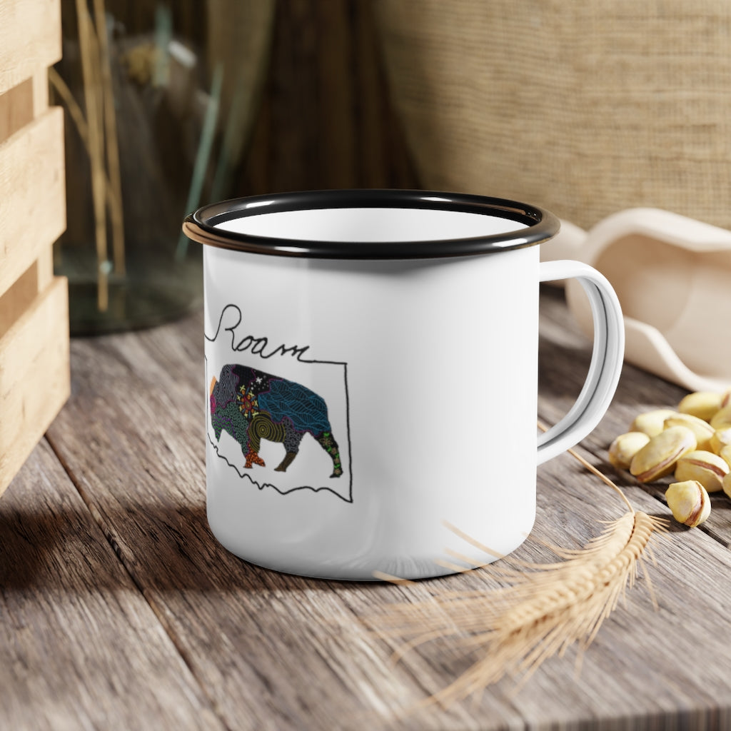 Buffalo Roam Oklahoma Enamel Camp Cup